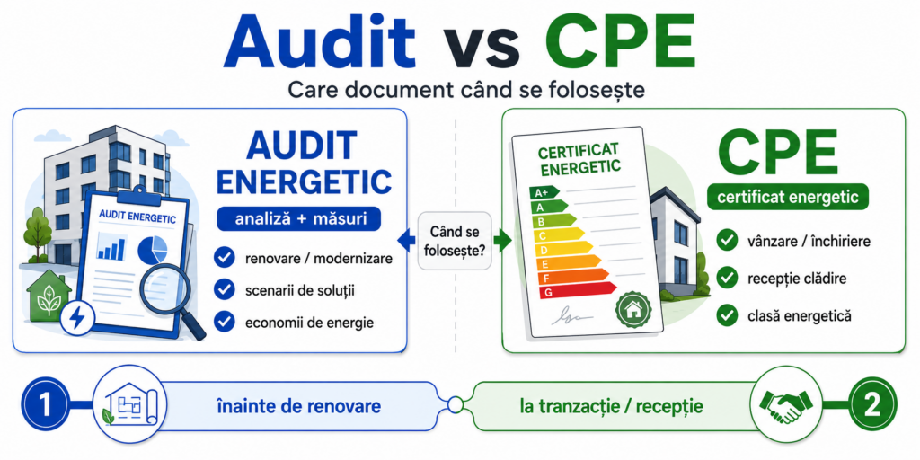 Audit energetic vs Certificat energetic — care e diferenta si care e obligatoriu in 2026