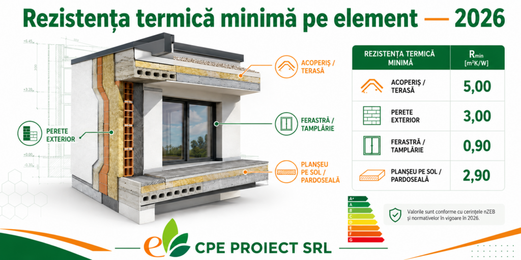 Rezistențe termice minime Mc 001-2022 — tabel pentru clădiri rezidențiale și terțiare